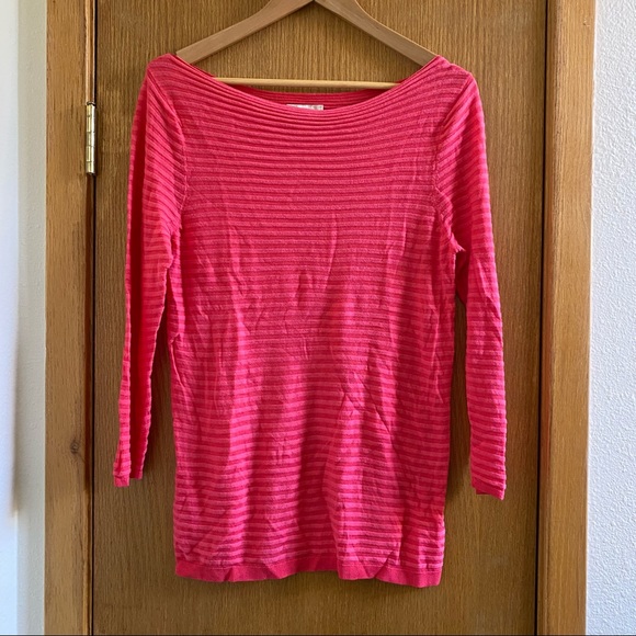 LOFT Tops - LOFT • Beautiful Lipstick Pink Subtle Stripe Top - Size M